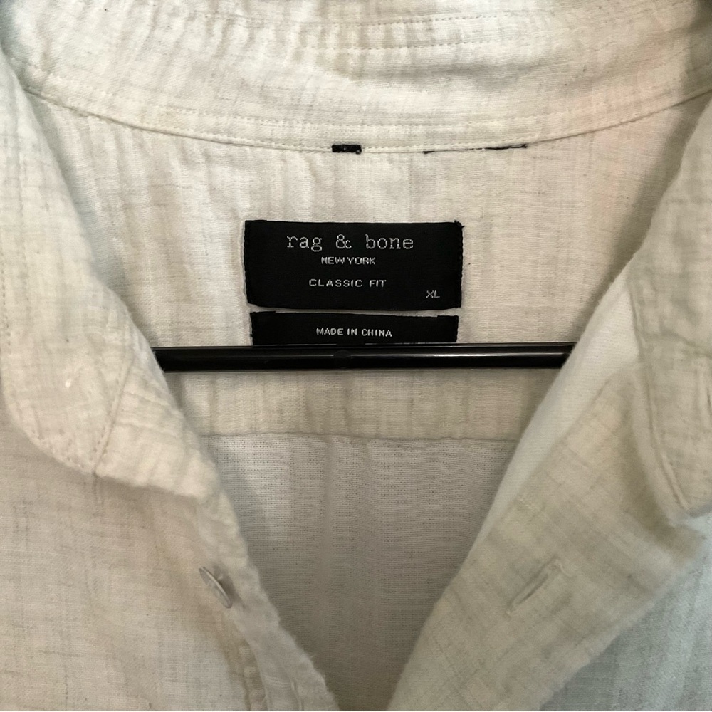 Men’s Rag & Bone Classic Fit Cotton Button Up Shirt Ivory XL - Picture 2 of 8